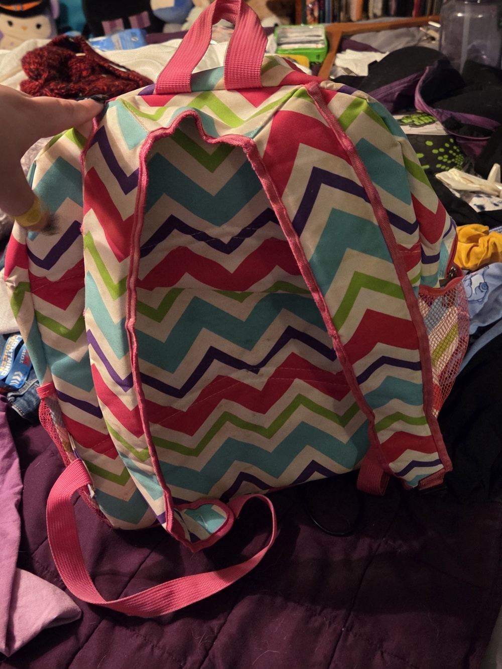 Kids Chevron Backpack - Multicolor Pink Accent